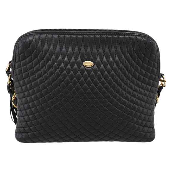 Bally Chain Shoulder Bag Leather Black Gold Tone Auth BA16143