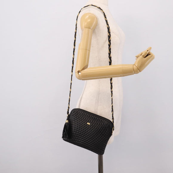 Bally Chain Shoulder Bag Leather Black Gold Tone Auth BA16143