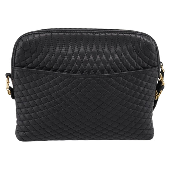 Bally Chain Shoulder Bag Leather Black Gold Tone Auth BA16143
