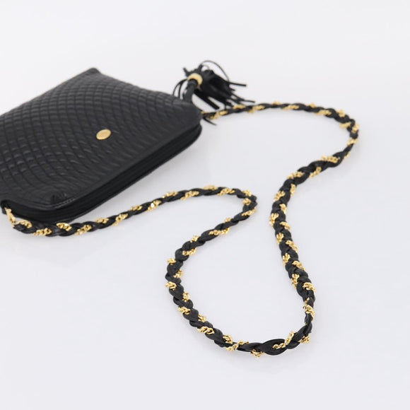 Bally Chain Shoulder Bag Leather Black Gold Tone Auth BA16143