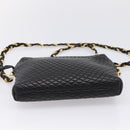 Bally Chain Shoulder Bag Leather Black Gold Tone Auth BA16143-5