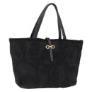 Salvatore Ferragamo Gancini Hand Bag Nylon Black Gold Tone Auth BA16145-1