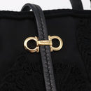 Salvatore Ferragamo Gancini Hand Bag Nylon Black Gold Tone Auth BA16145-15