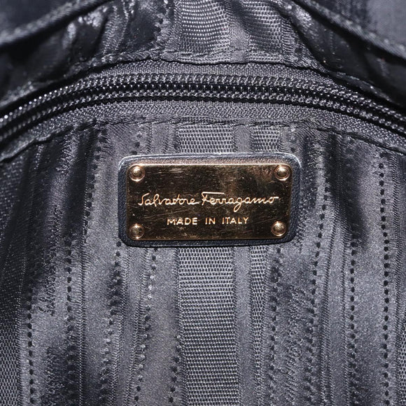 Salvatore Ferragamo Gancini Hand Bag Nylon Black Gold Tone Auth BA16145
