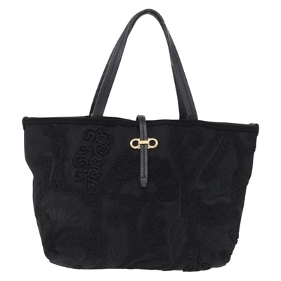 Salvatore Ferragamo Gancini Hand Bag Nylon Black Gold Tone Auth BA16145 - 0