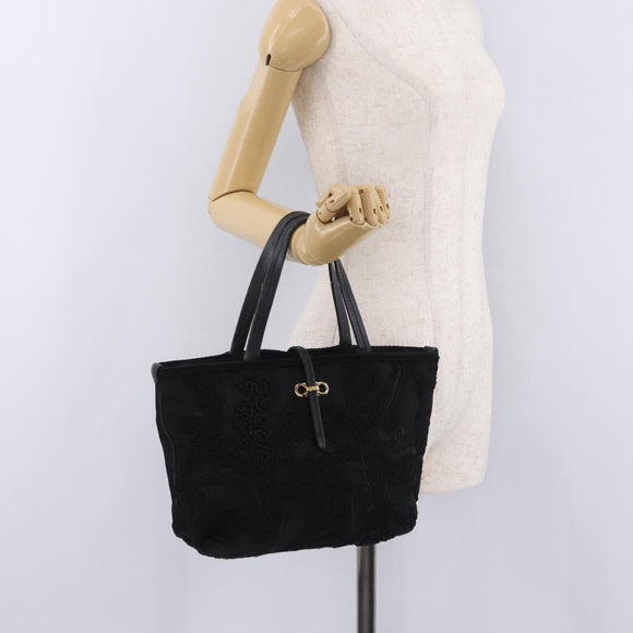Salvatore Ferragamo Gancini Hand Bag Nylon Black Gold Tone Auth BA16145