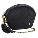Bally Chain Shoulder Bag Leather Black Gold Tone Auth BA16147-1