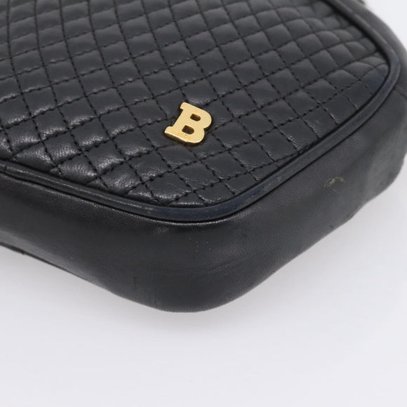 Bally Chain Shoulder Bag Leather Black Gold Tone Auth BA16147
