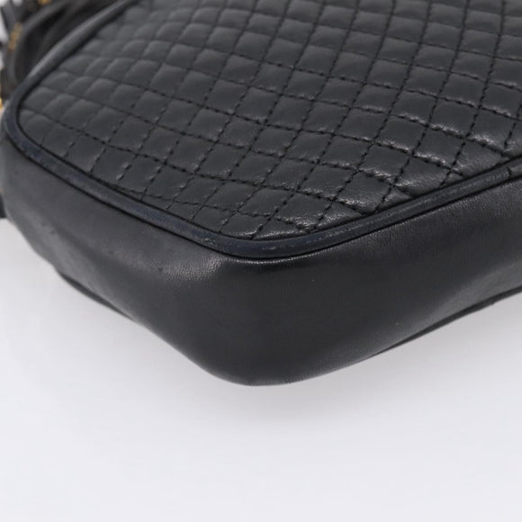 Bally Chain Shoulder Bag Leather Black Gold Tone Auth BA16147