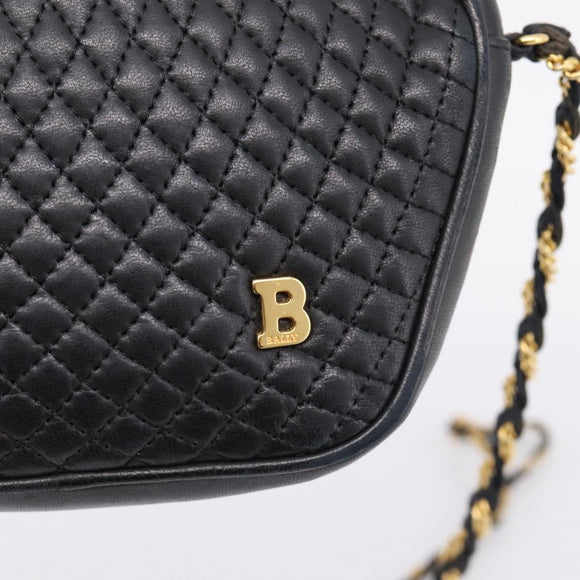 Bally Chain Shoulder Bag Leather Black Gold Tone Auth BA16147