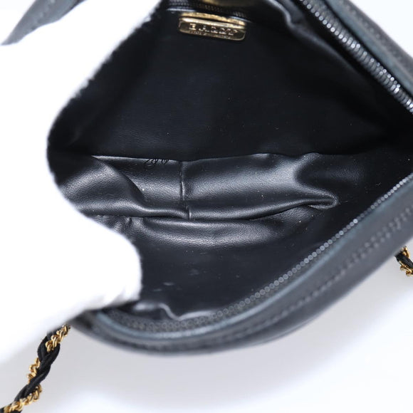 Bally Chain Shoulder Bag Leather Black Gold Tone Auth BA16147