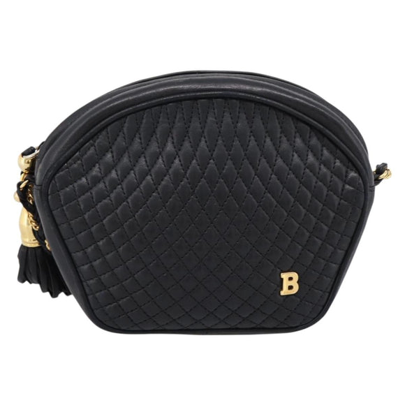 Bally Chain Shoulder Bag Leather Black Gold Tone Auth BA16147