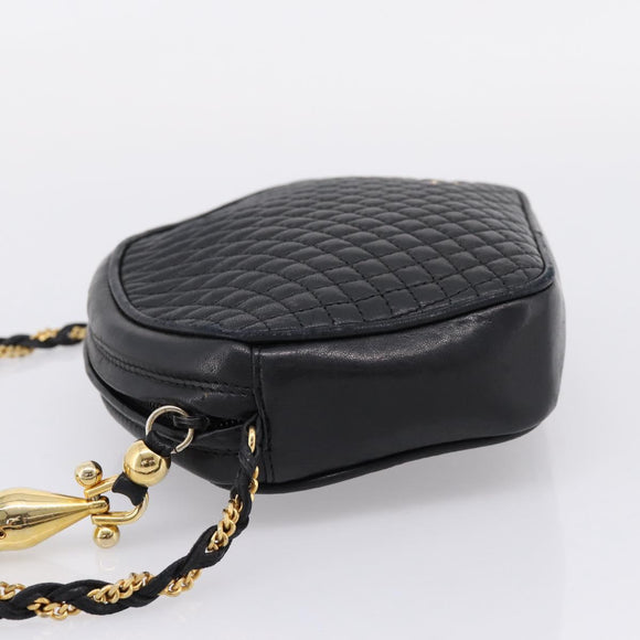 Bally Chain Shoulder Bag Leather Black Gold Tone Auth BA16147