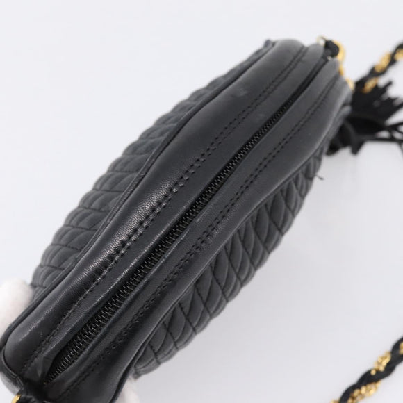 Bally Chain Shoulder Bag Leather Black Gold Tone Auth BA16147