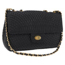 Bally Chain Shoulder Bag Leather Black Gold Tone Auth BA16159A-1