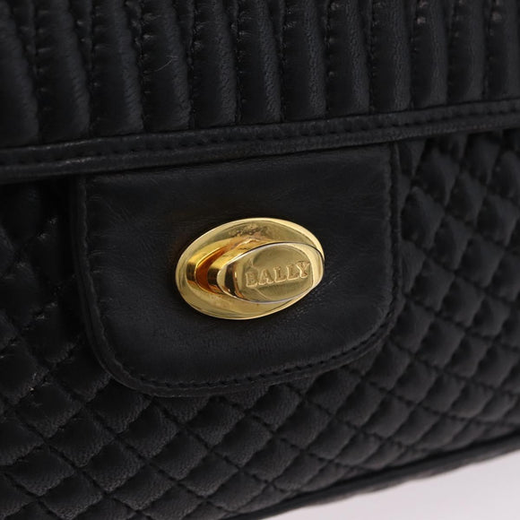 Bally Chain Shoulder Bag Leather Black Gold Tone Auth BA16159A