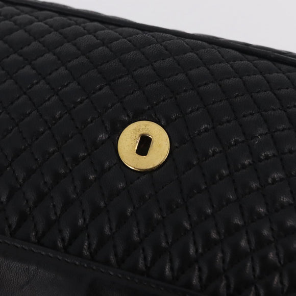 Bally Chain Shoulder Bag Leather Black Gold Tone Auth BA16159A