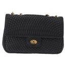 Bally Chain Shoulder Bag Leather Black Gold Tone Auth BA16159A-13