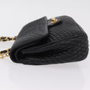 Bally Chain Shoulder Bag Leather Black Gold Tone Auth BA16159A-4