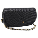 Bally Chain Shoulder Bag Leather Black Gold Tone Auth BA16160A-1