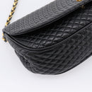 Bally Chain Shoulder Bag Leather Black Gold Tone Auth BA16160A-14