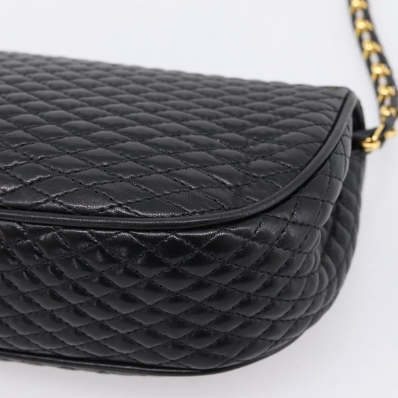 Bally Chain Shoulder Bag Leather Black Gold Tone Auth BA16160A