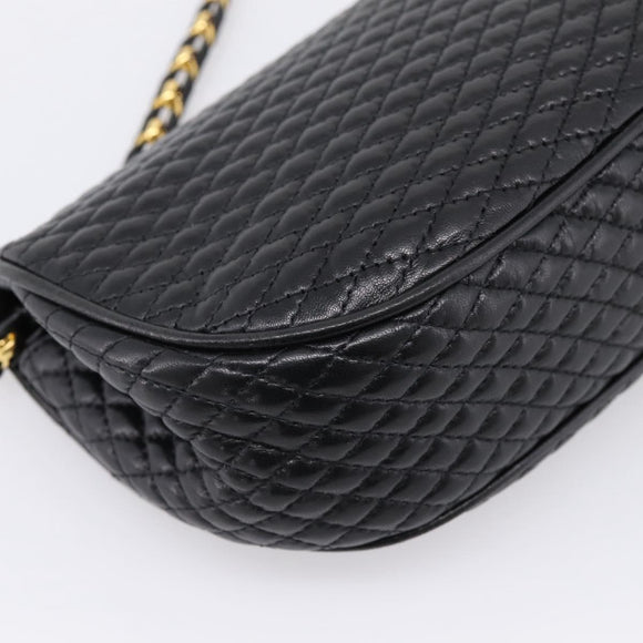 Bally Chain Shoulder Bag Leather Black Gold Tone Auth BA16160A