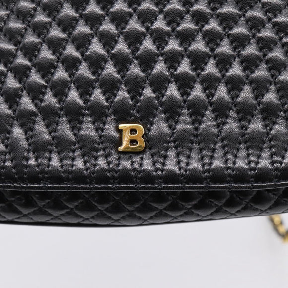 Bally Chain Shoulder Bag Leather Black Gold Tone Auth BA16160A