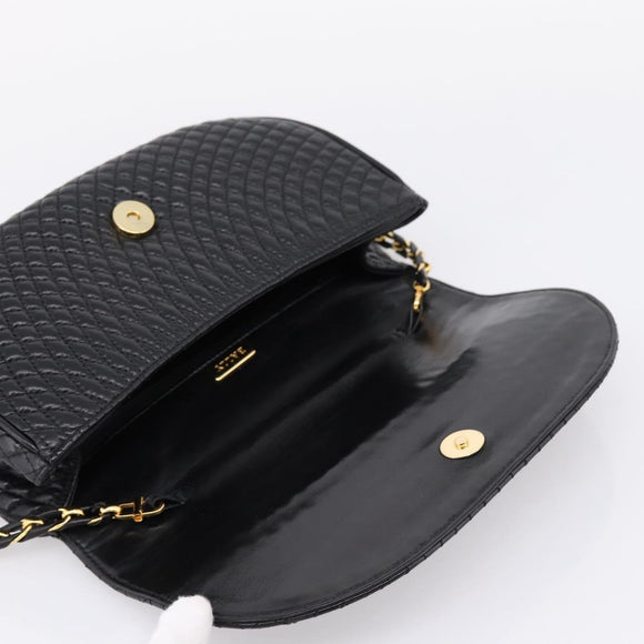 Bally Chain Shoulder Bag Leather Black Gold Tone Auth BA16160A