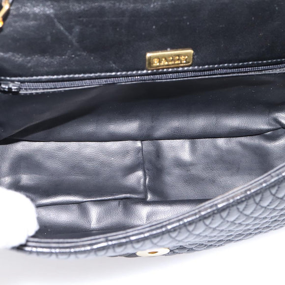 Bally Chain Shoulder Bag Leather Black Gold Tone Auth BA16160A