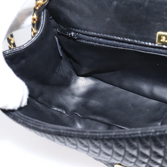 Bally Chain Shoulder Bag Leather Black Gold Tone Auth BA16160A