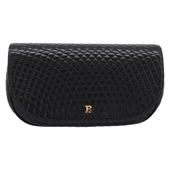 Bally Chain Shoulder Bag Leather Black Gold Tone Auth BA16160A
