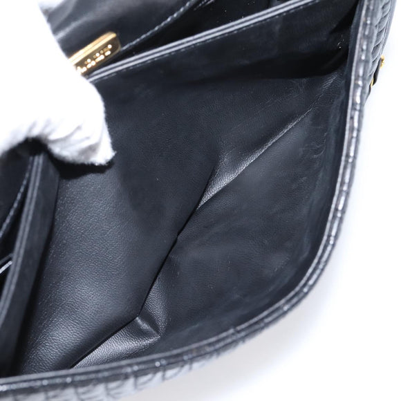 Bally Chain Shoulder Bag Leather Black Gold Tone Auth BA16160A