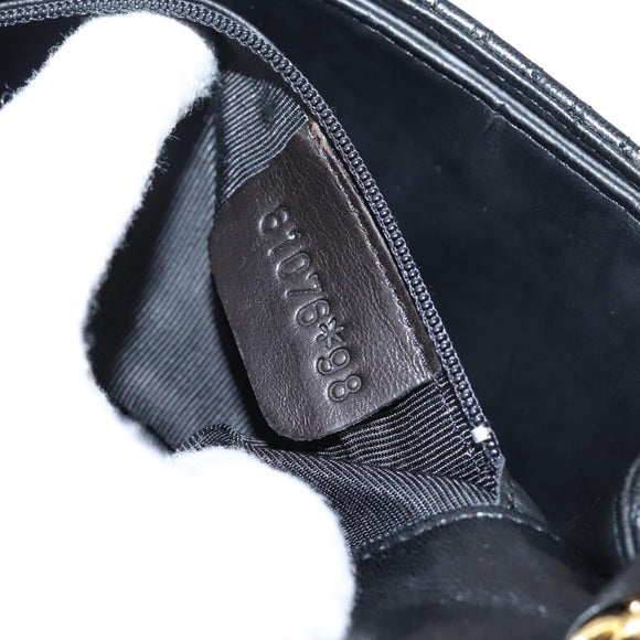 Bally Chain Shoulder Bag Leather Black Gold Tone Auth BA16160A