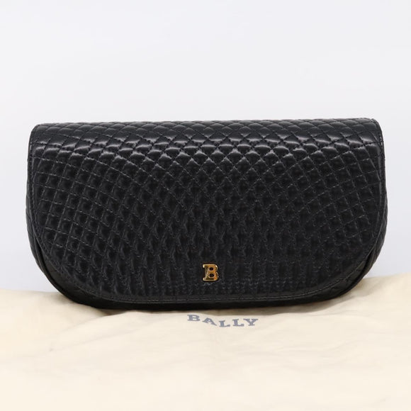 Bally Chain Shoulder Bag Leather Black Gold Tone Auth BA16160A
