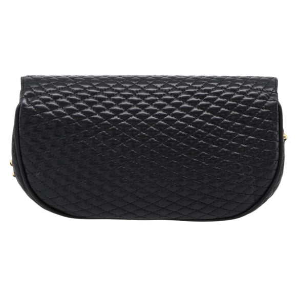 Bally Chain Shoulder Bag Leather Black Gold Tone Auth BA16160A