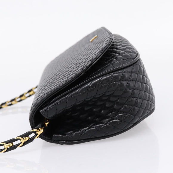 Bally Chain Shoulder Bag Leather Black Gold Tone Auth BA16160A