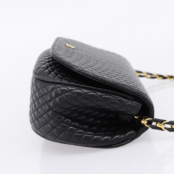 Bally Chain Shoulder Bag Leather Black Gold Tone Auth BA16160A