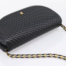 Bally Chain Shoulder Bag Leather Black Gold Tone Auth BA16160A-6