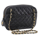 CHANEL Matelasse Chain Shoulder Bag Lamb Skin Black Gold Tone CC Auth BA16161-1