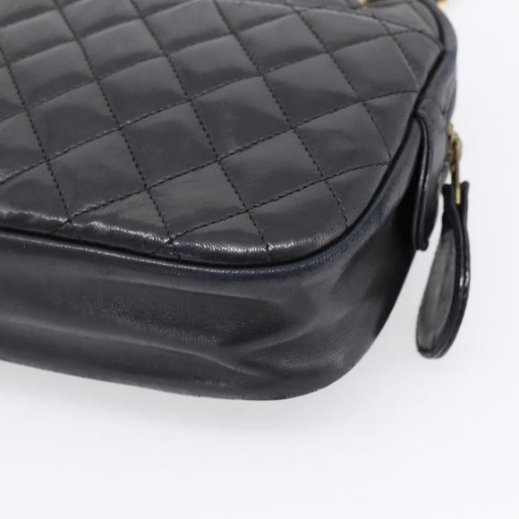 CHANEL Matelasse Chain Shoulder Bag Lamb Skin Black Gold Tone CC Auth BA16161