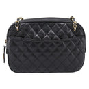 CHANEL Matelasse Chain Shoulder Bag Lamb Skin Black Gold Tone CC Auth BA16161-2