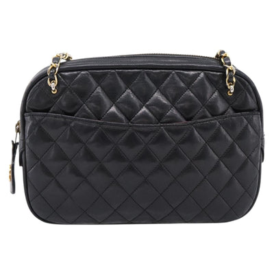 CHANEL Matelasse Chain Shoulder Bag Lamb Skin Black Gold Tone CC Auth BA16161 - 0