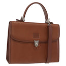 Burberrys Hand Bag Leather 2way Brown Silver Auth BA16165-1