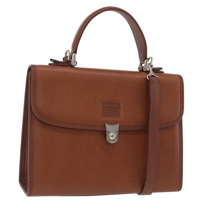Burberrys Hand Bag Leather 2way Brown Silver Auth BA16165
