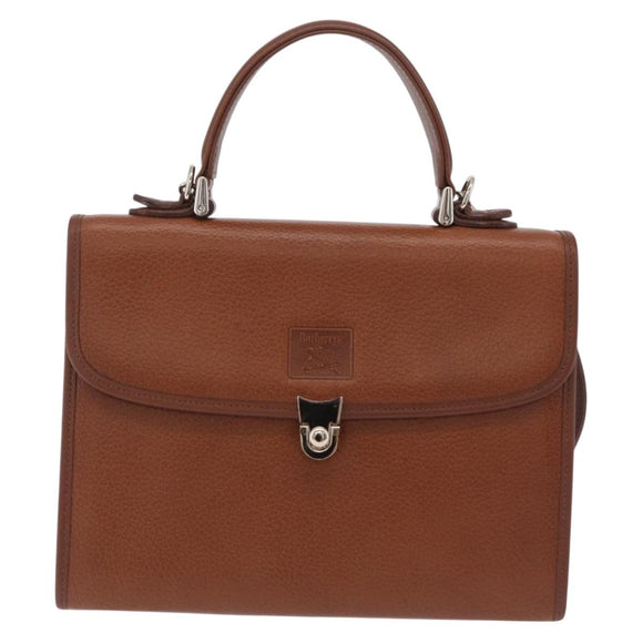 Burberrys Hand Bag Leather 2way Brown Silver Auth BA16165