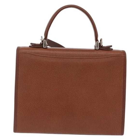 Burberrys Hand Bag Leather 2way Brown Silver Auth BA16165