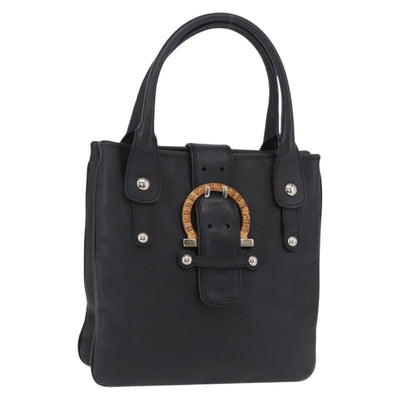 Salvatore Ferragamo Gancini Hand Bag Leather Black Silver Auth BA16166