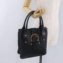 Salvatore Ferragamo Gancini Hand Bag Leather Black Silver Auth BA16166-27