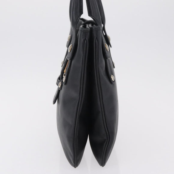 Salvatore Ferragamo Gancini Hand Bag Leather Black Silver Auth BA16166